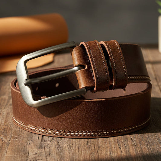 Distressed Dark Brown Leather Belt