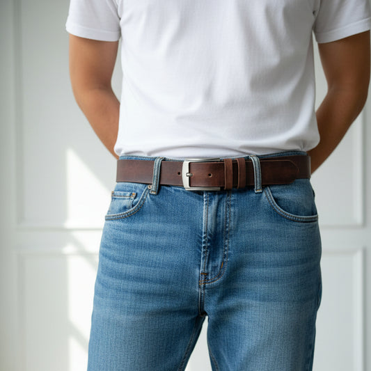 Vintage Look Buffalo Leather Belt - Dark Brown