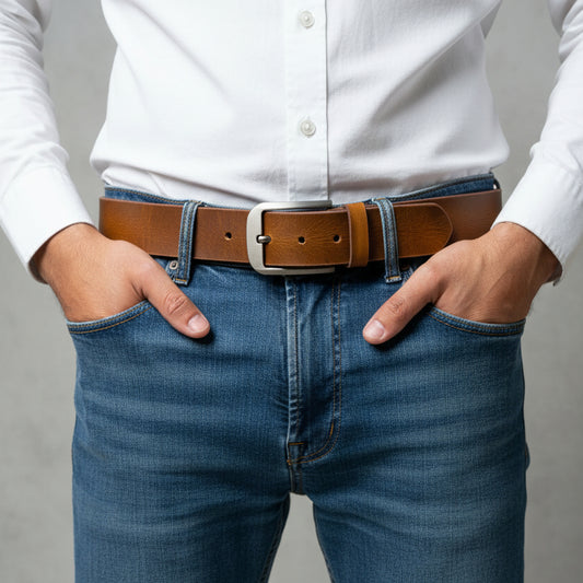 Vintage Look Buffalo Brown Leather Belt