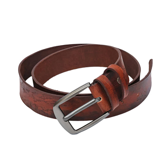 Vintage Look Leather Belt - Tan Brown