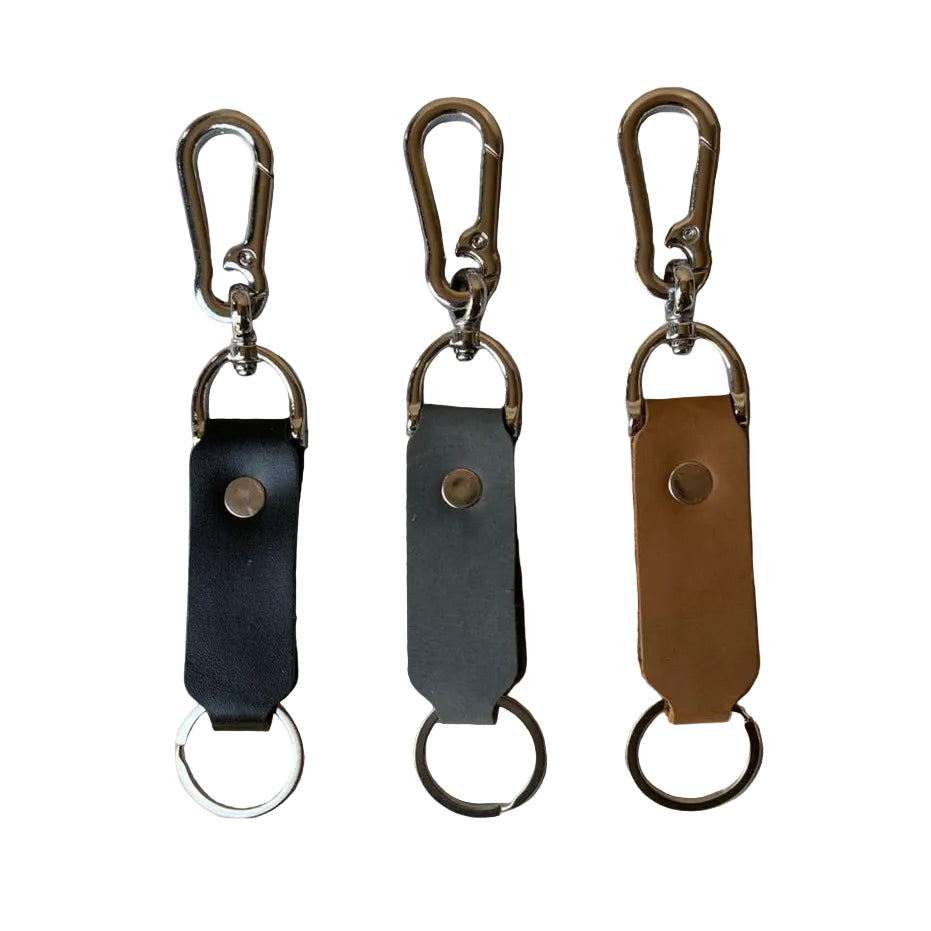 Grey Premium Leather Keychain with Metal Hook