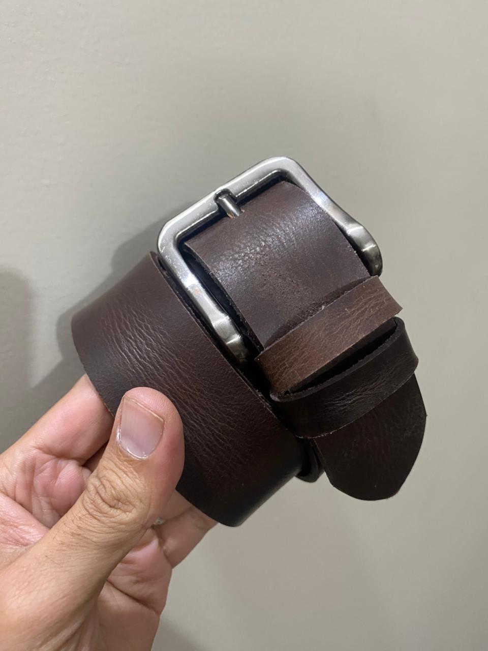 Dark Brown Buffalo Real Leather Pull-Up Belt – Premium Vintage Style