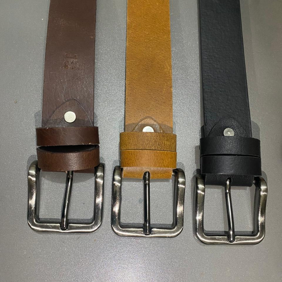 Black Buffalo Leather Belt - Silver Strong Buckle