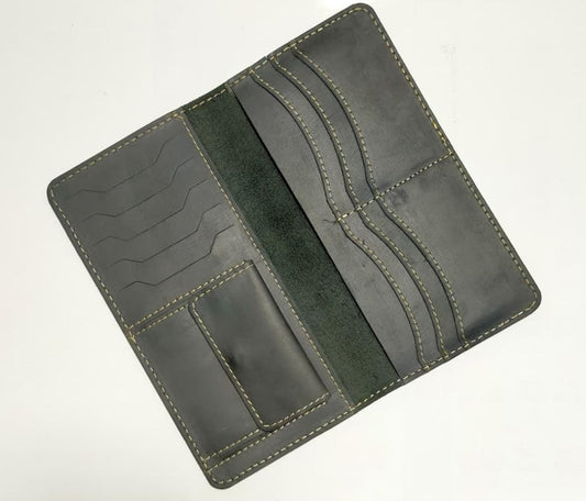 Premium Leather Long Wallet – Charcoal Grey