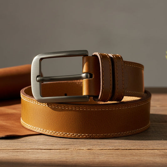 Brown Leather Belt – Minimal Design for Men's