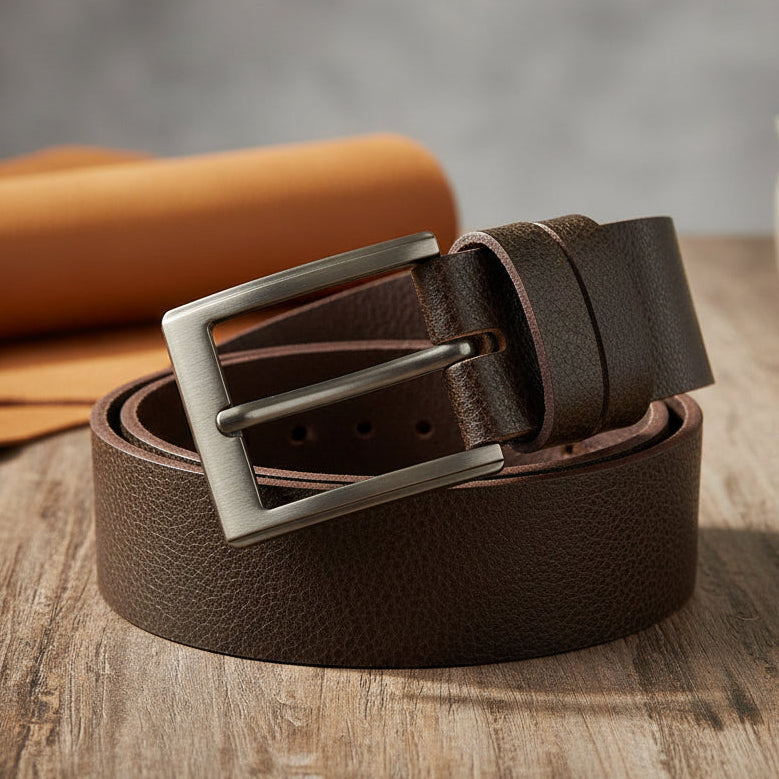 Textured Leather Belt Dark Brown