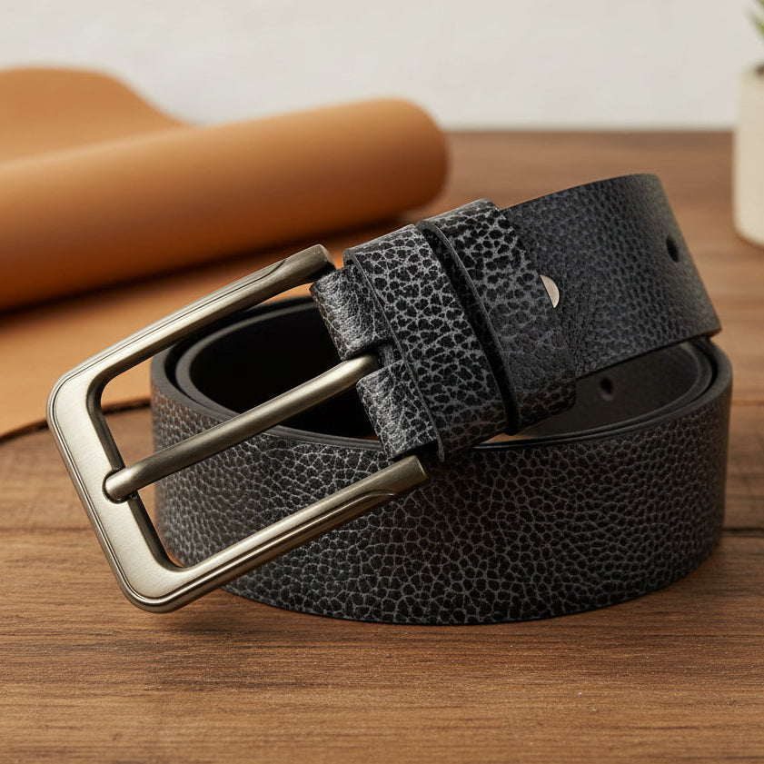 Textured Black Leather Belt