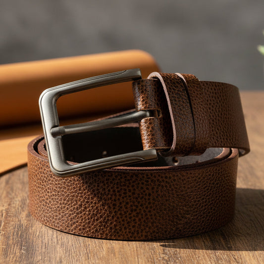 Textured Leather Belt Brown