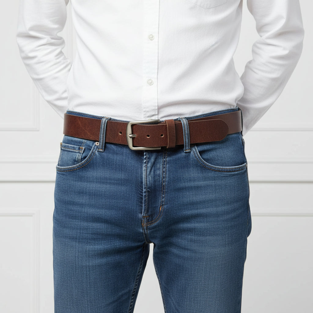 Stylish Men's Buffalo Brown Leather Belt