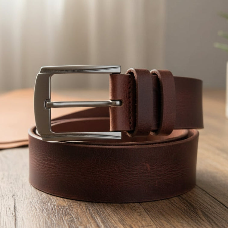 Vintage Look Buffalo Leather Belt - Dark Brown