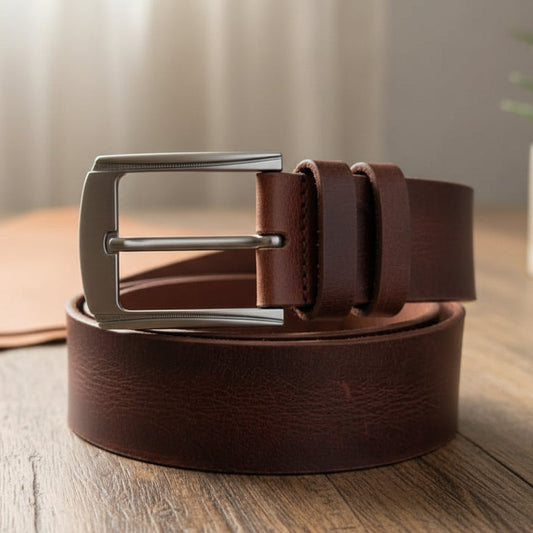 Vintage Look Buffalo Leather Belt - Dark Brown