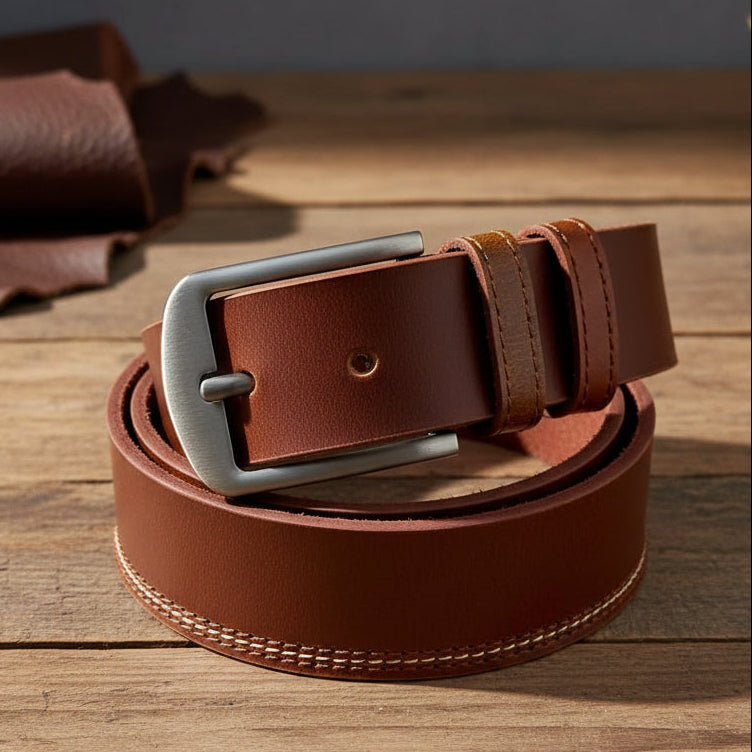 Distressed Maroon Leather Belt
