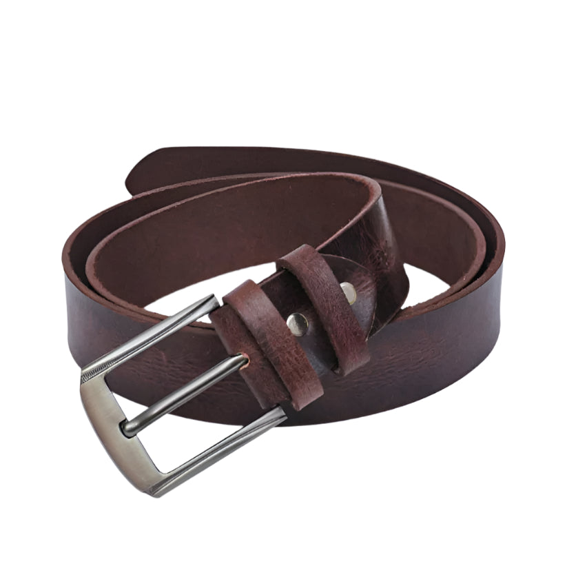 Vintage Look Buffalo Leather Belt - Dark Brown