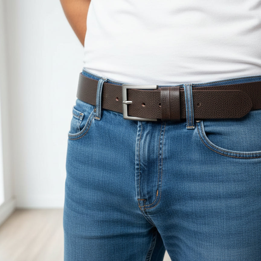 Textured Leather Belt Dark Brown
