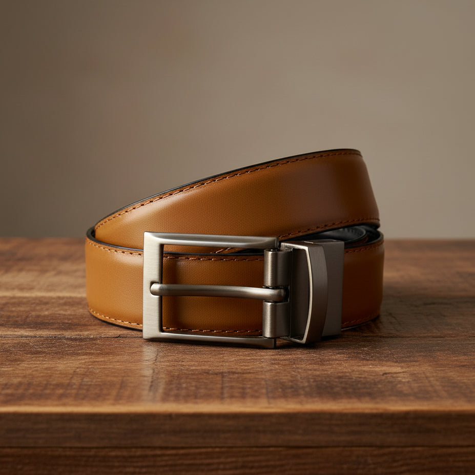 2-in-1 Double-Sided PU Leather Belt for Men Black & Camel