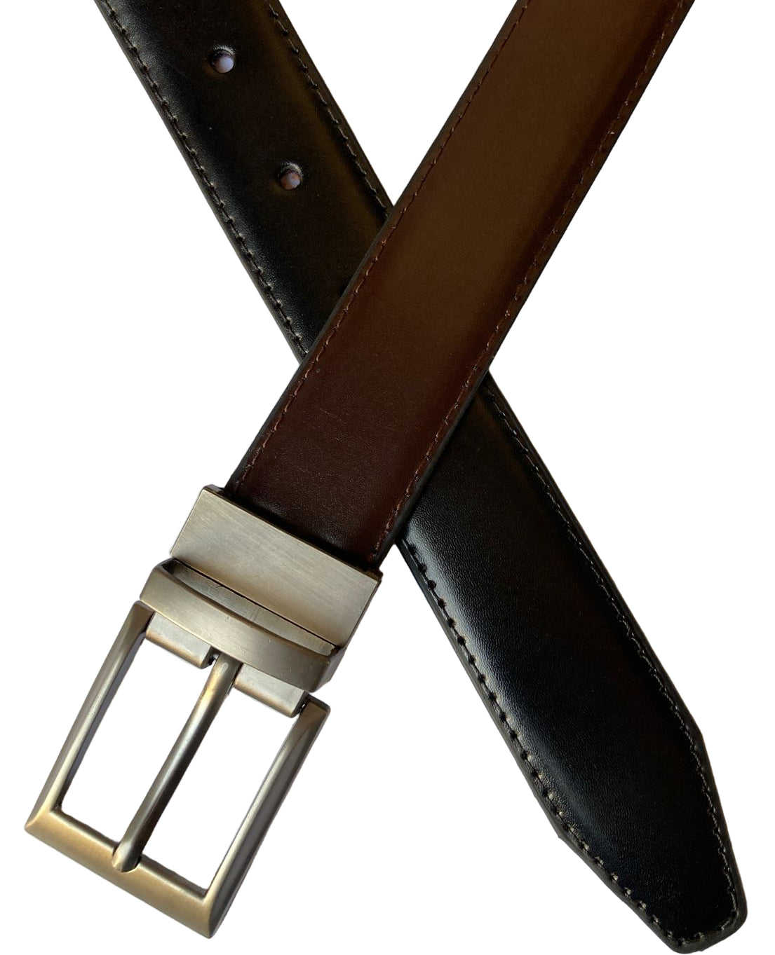 2-in-1 Double-Sided PU Leather Belt Black & Dark Brown