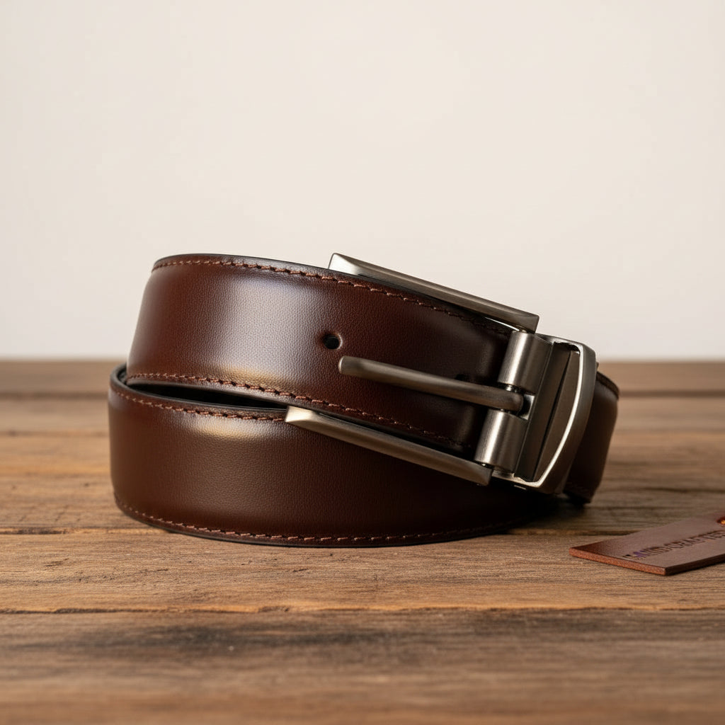 2-in-1 Double-Sided PU Leather Belt Black & Dark Brown