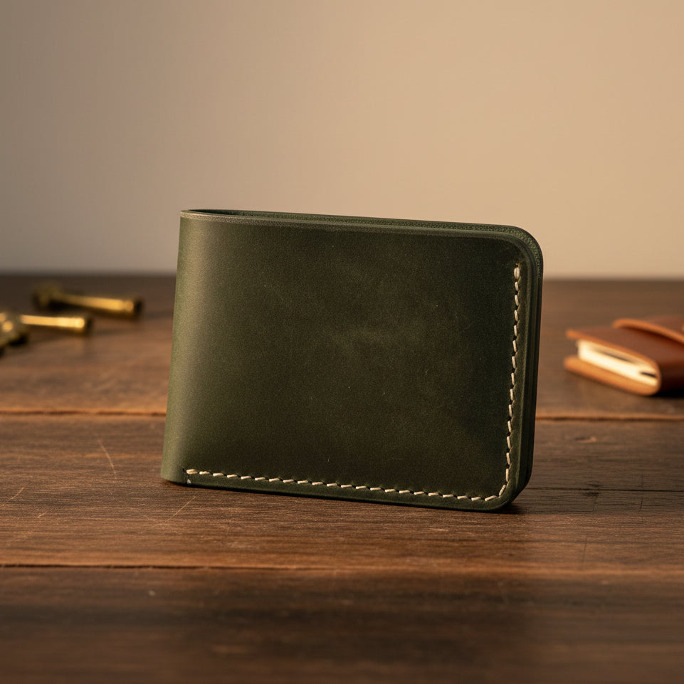 Forest Green Wallet Minimalist Genuine Leather Bifold Design