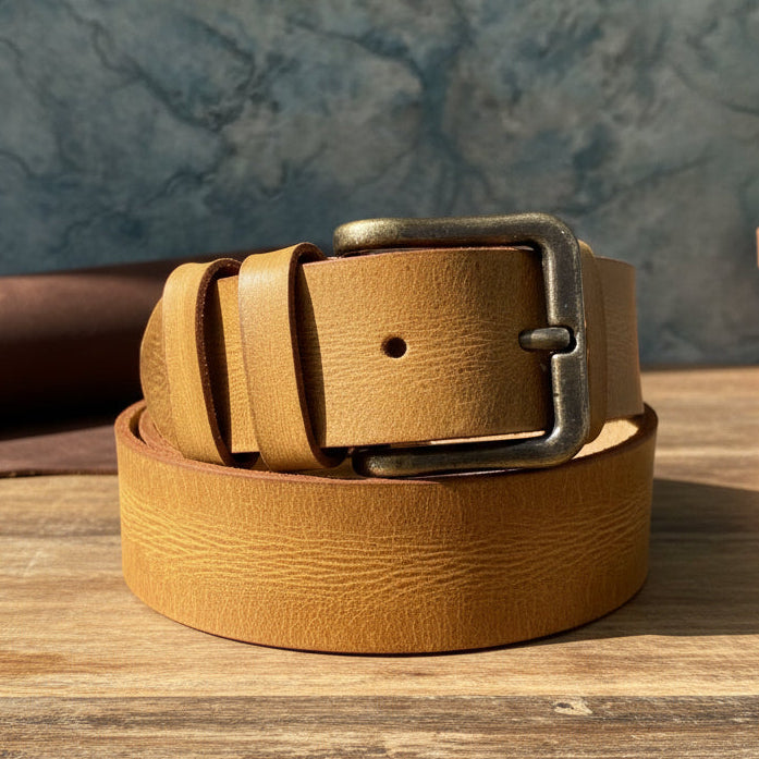 Camel Buffalo Real Leather Pull-Up Belt – Premium Vintage Style