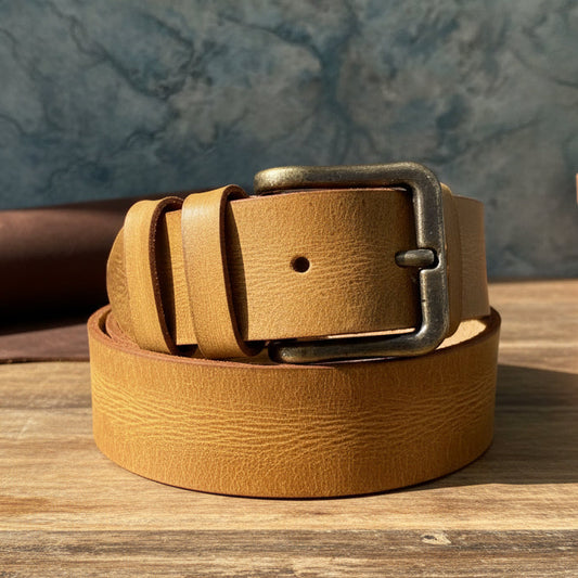 Camel Buffalo Real Leather Pull-Up Belt – Premium Vintage Style
