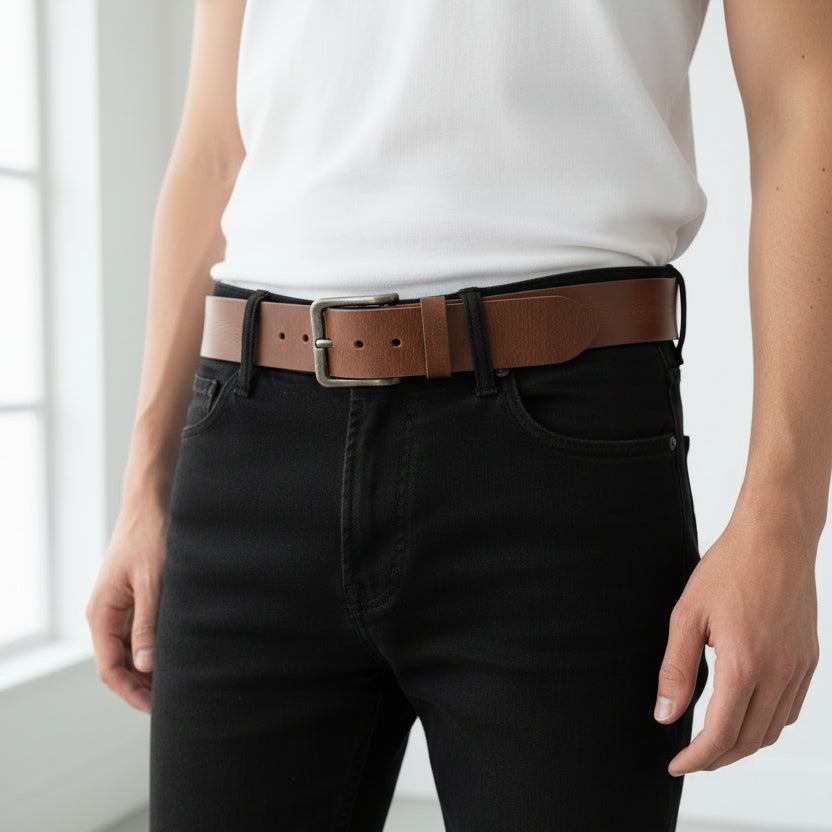 Brown Buffalo Real Leather Pull-Up Belt – Premium Vintage Style