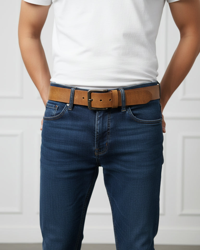 Camel Buffalo Real Leather Pull-Up Belt – Premium Vintage Style