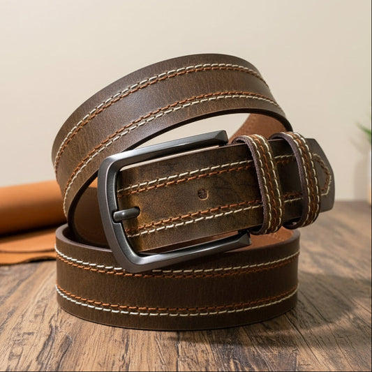 Premium Brown Textured  Leather Belt