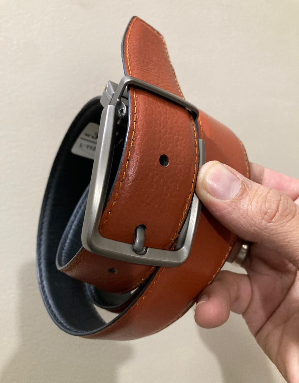 2-in-1 Double-Sided Cow Leather Belt Black & Tan Brown