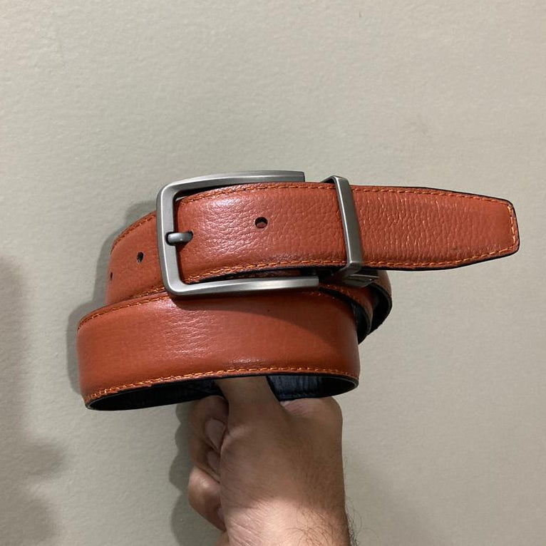 2-in-1 Double-Sided Cow Leather Belt Black & Tan Brown