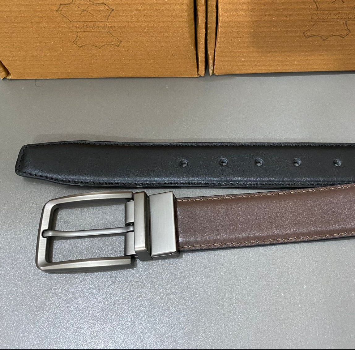 2-in-1 Double-Sided Cow Leather Belt Black & Classic Brown
