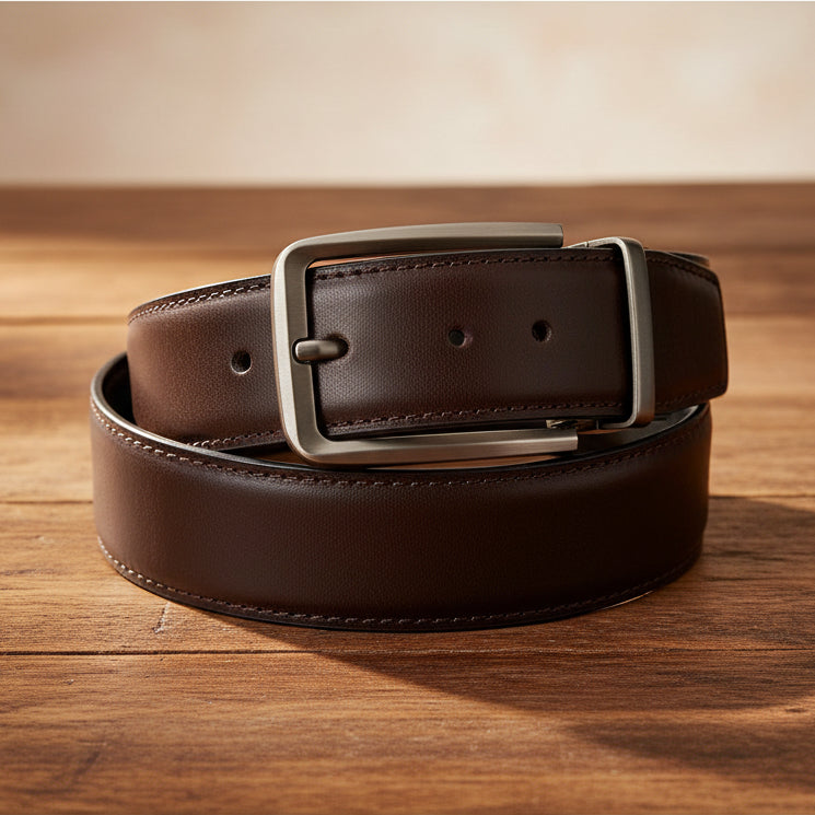 2-in-1 Double-Sided Cow Leather Belt Black & Dark Brown