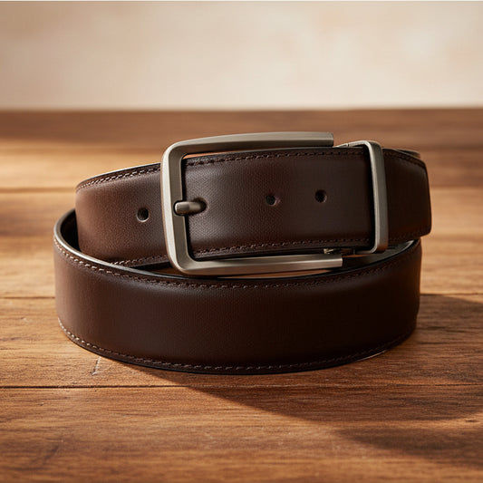 2-in-1 Double-Sided Cow Leather Belt Black & Dark Brown