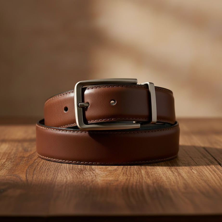 2-in-1 Double-Sided Cow Leather Belt Black & Classic Brown