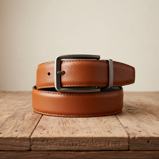 2-in-1 Double-Sided Cow Leather Belt Black & Tan Brown