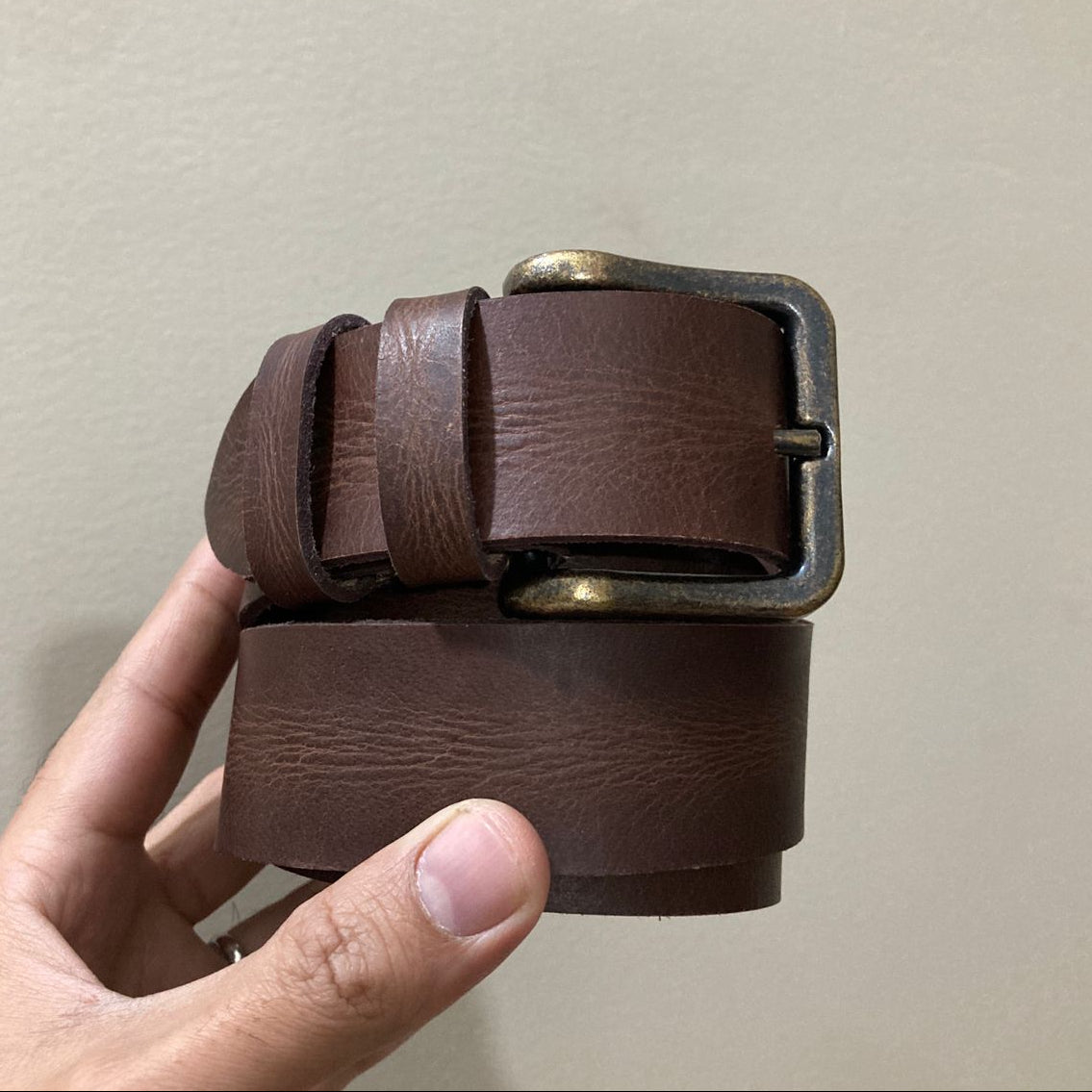 Dark Brown Buffalo Real Leather Pull-Up Belt – Premium Vintage Style