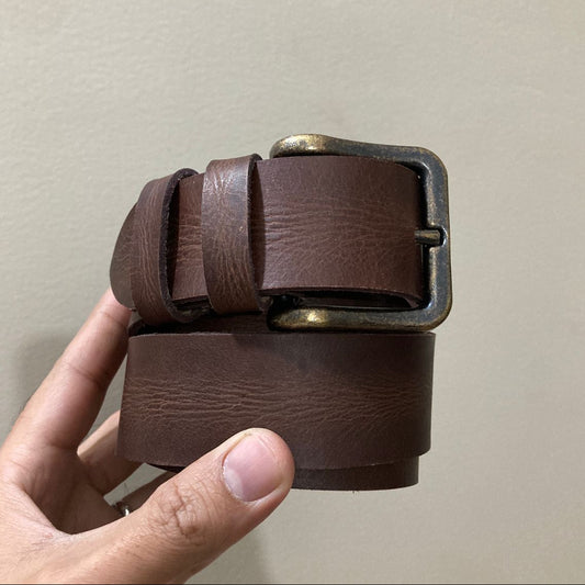 Dark Brown Buffalo Real Leather Pull-Up Belt – Premium Vintage Style