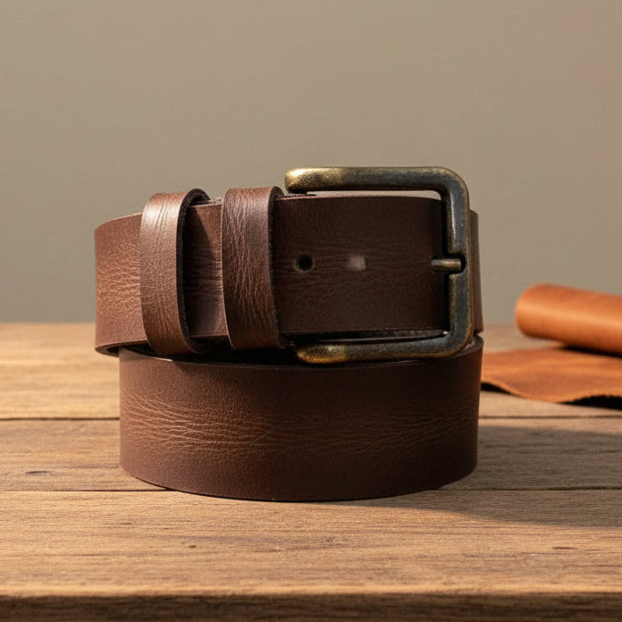 Dark Brown Buffalo Real Leather Pull-Up Belt – Premium Vintage Style