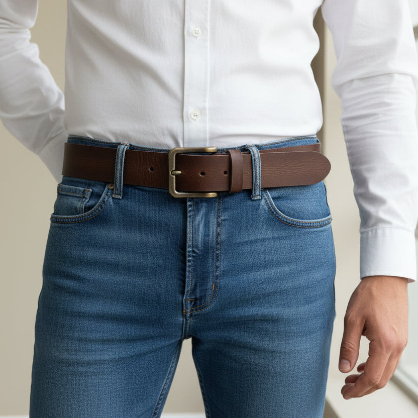 Dark Brown Buffalo Real Leather Pull-Up Belt – Premium Vintage Style