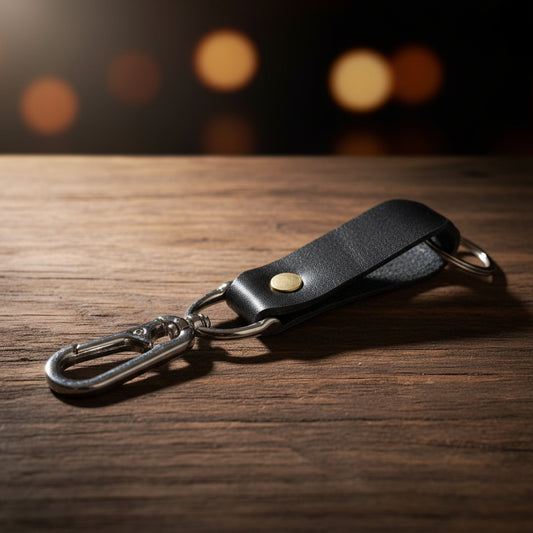 Black Premium Leather Keychain with Metal Hook