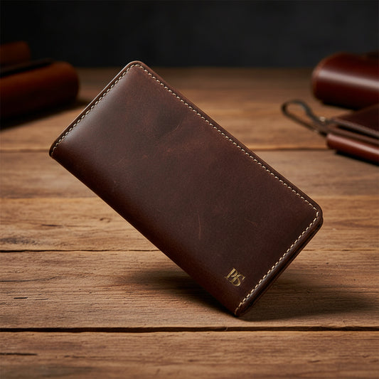 Premium Leather Long Wallet – Reddish Brown