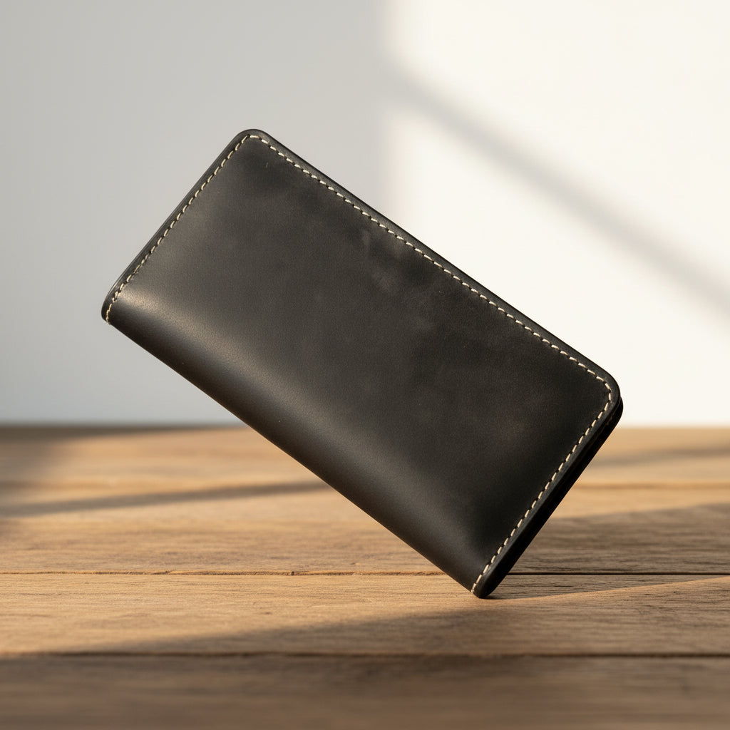 Premium Leather Long Wallet – Charcoal Grey