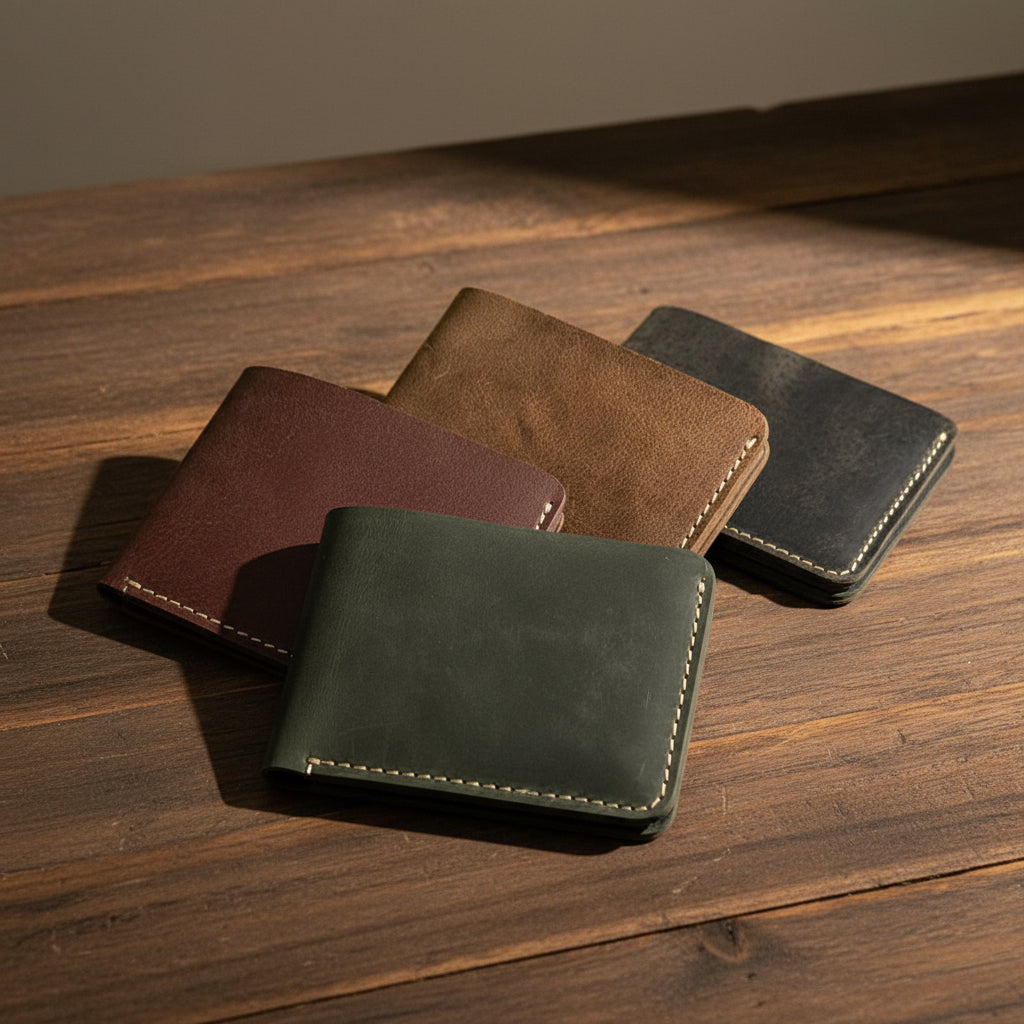 Forest Green Wallet Minimalist Genuine Leather Bifold Design
