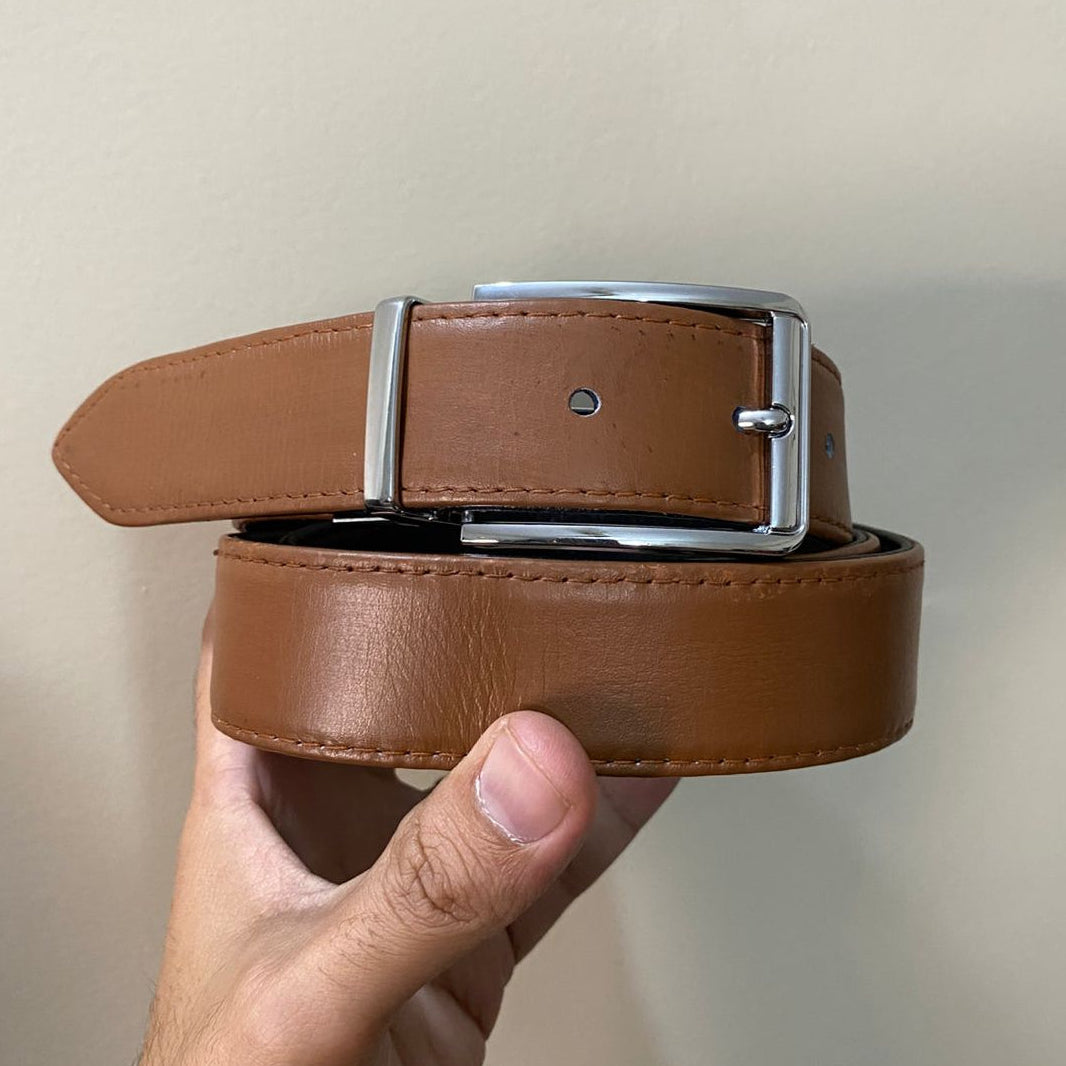 2-in-1 Reversible Premium Cow Leather Belt Black & Tan Brown