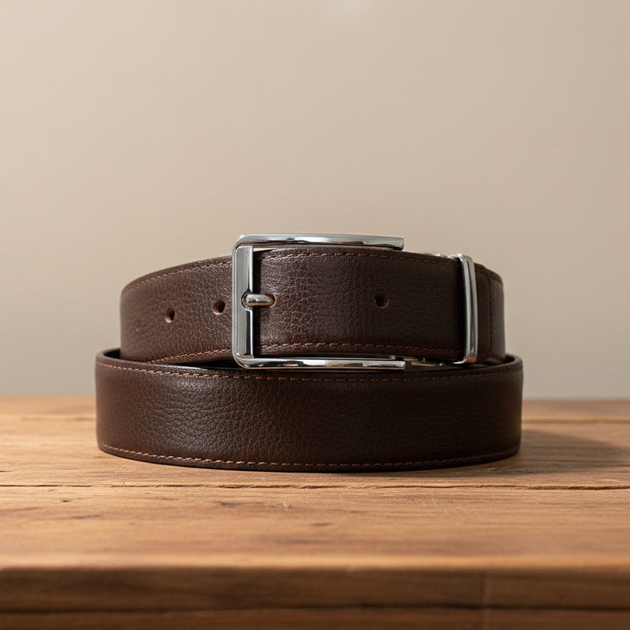 2-in-1 Reversible Premium  Cow Leather Belt Black & Dark Brown
