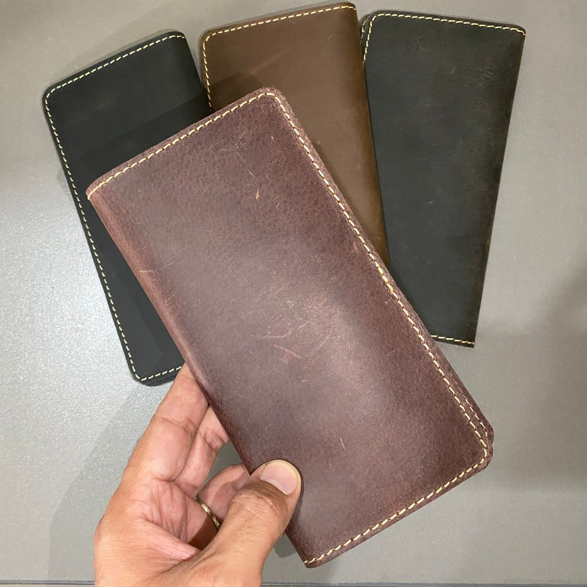 Premium Leather Long Wallet – Reddish Brown