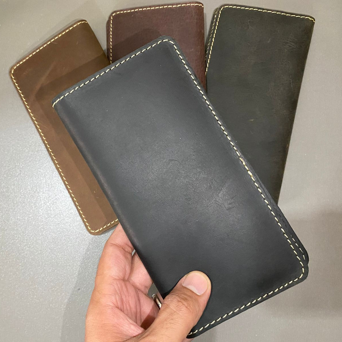 Premium Leather Long Wallet – Charcoal Grey