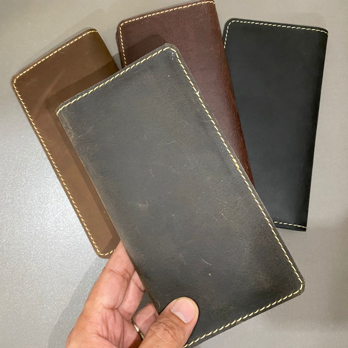 Premium Leather Long Wallet – Deep Olive