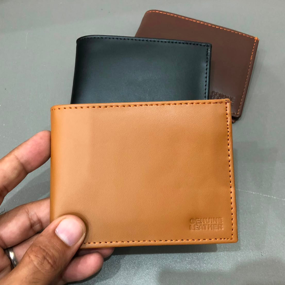 Tan Genuine Cow Leather Bifold Wallet