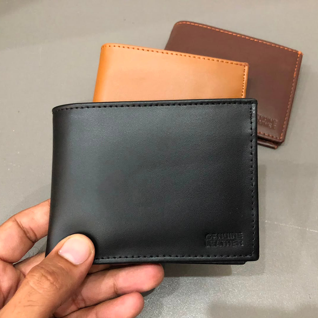 Black Genuine Cow Leather Bifold Wallet