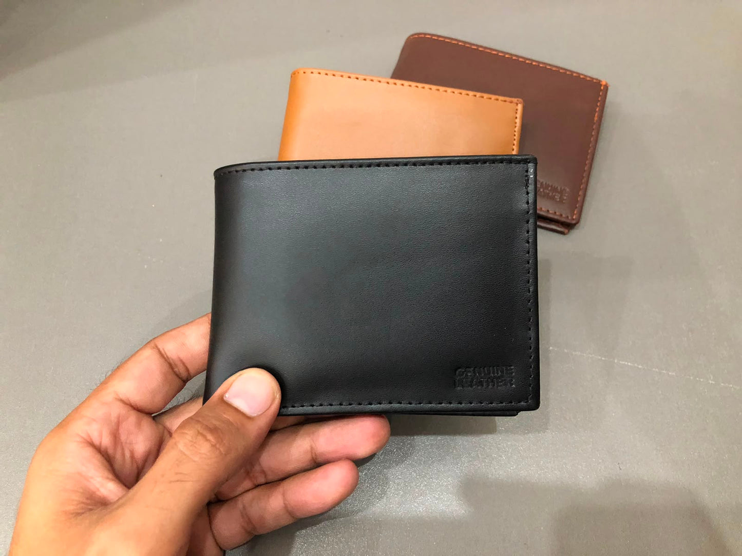 Black Genuine Cow Leather Bifold Wallet